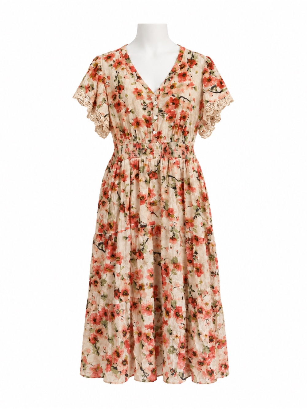 Size 3XL Baltic Born Spell Boho Midi Dress Cream Floral Crochet Trim